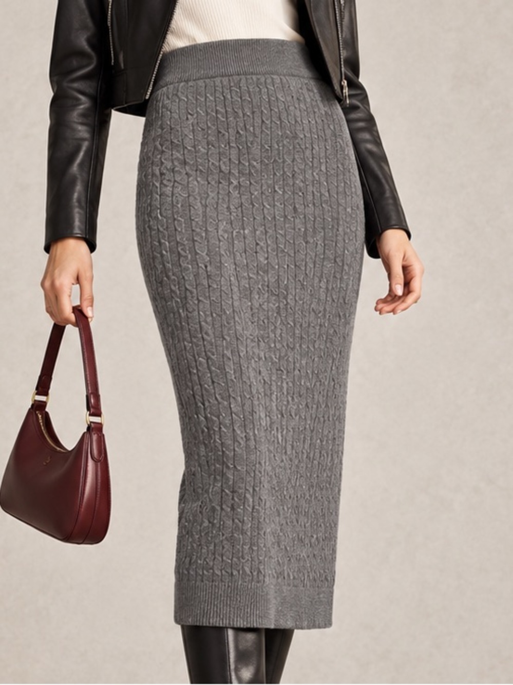 Heartloom Gray Knit Midi Skirt Size XS Like New
